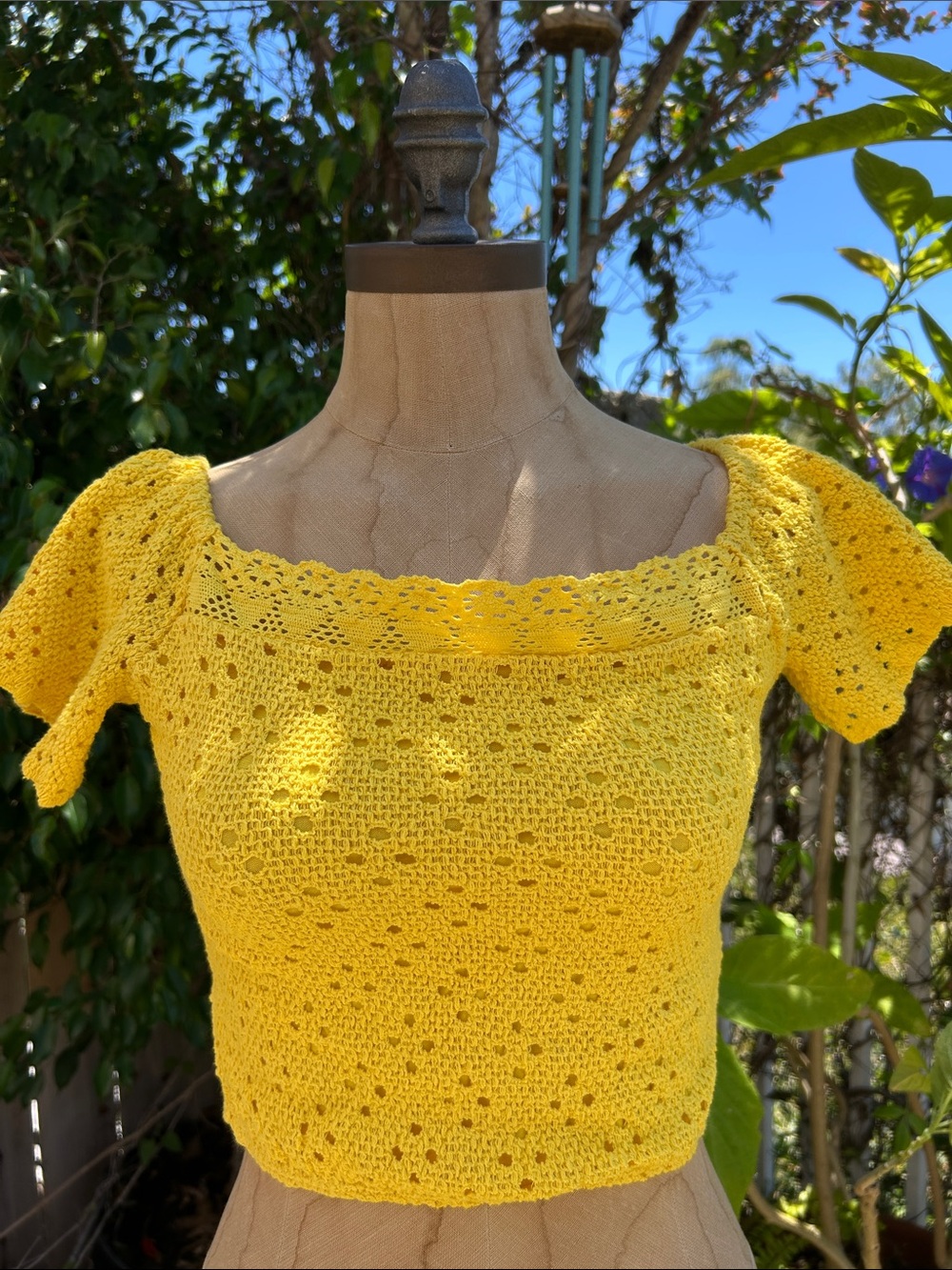 Nightcap Sunny Yellow Crochet Puff Sleeve Top